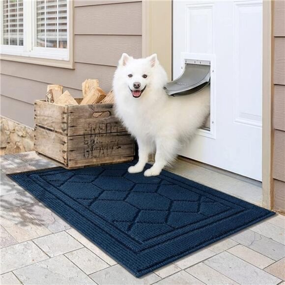 Front Door Mat Entry Rug Low Profile Non Slip,19.5"x31.5",Dark Blue - Picture 6 of 6